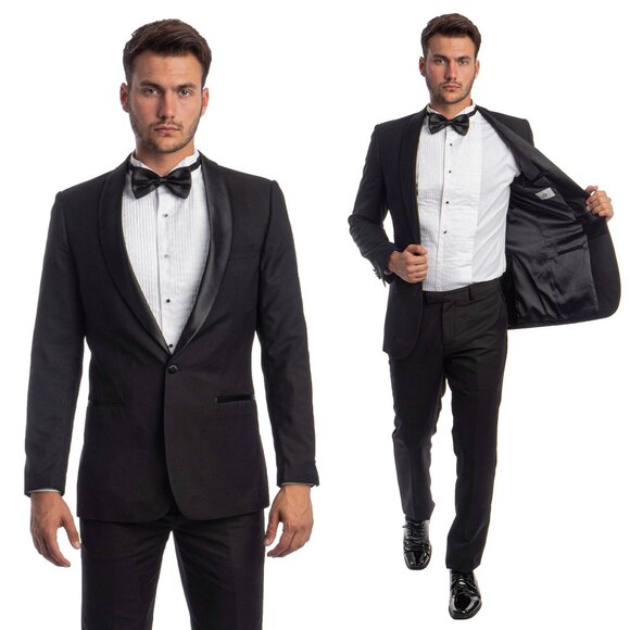 Mens Black Tuxedo 2-PC Slim Fit, By Azzuro - Picture 1 of 6